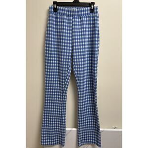 Urban Outfitters Blue White Gingham Flare Pants Size Small Stretch Pull-On